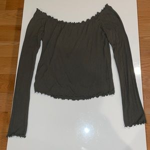 Green Long Sleeve Cropped Shirt with Lettuce Trim - Add on ONLY